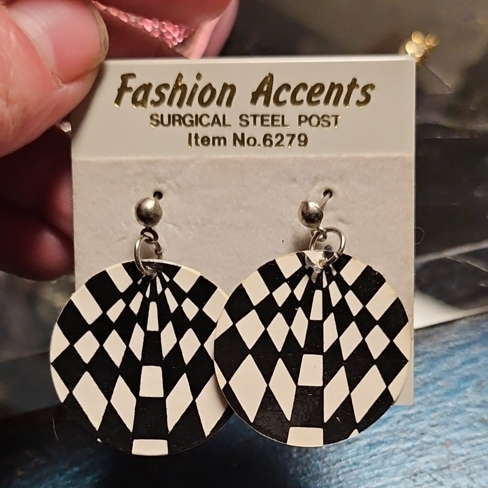 Russ Berrie Black and White Geometric Earrings